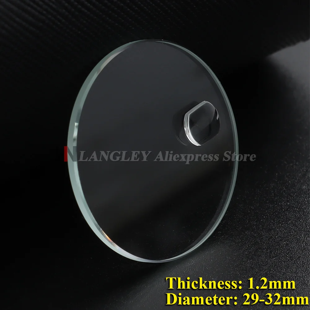 1.2mm Thick Date Window Watch Glass Round Flat Mineral Timepiece Crystal with Bubble Magnifier Transparent 29mm-32mm Accessories