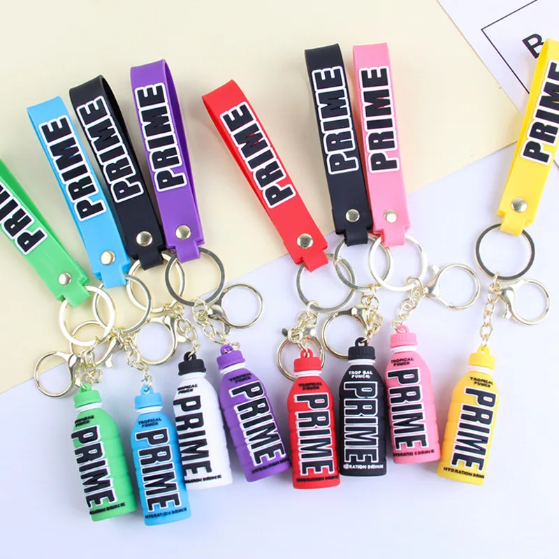 Fashion Prime Drink 3D Rubber Keychain Cute Bottle Key Chains For Men Women Ornament Car Bag Pendant Keyring Accessories Gift