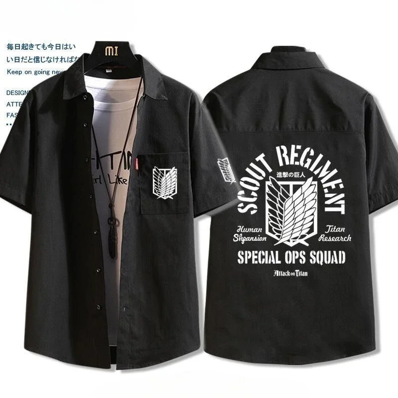 Nueva camiseta de manga corta periférica bidimensional de Anime creativo con alas de libertad gigantes de ataque, camiseta holgada informal, regalo de vacaciones