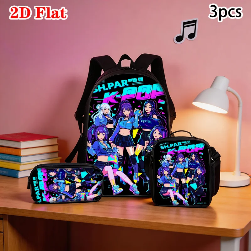 

3pcs K-POP Girl Group Pattern Backpack Set Lightweight Large Capacity School Bag Travel Bag with Shoulder Bag Pencil Bag Gift