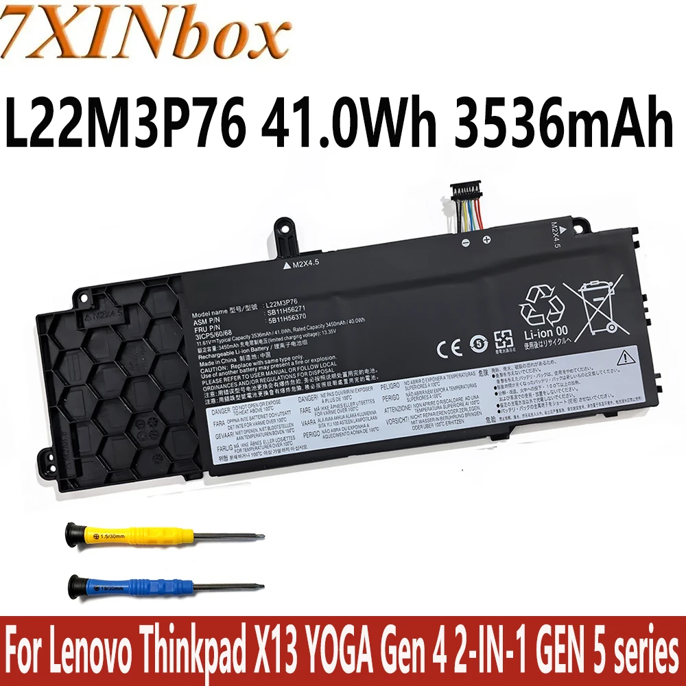 

7XINbox L22M3P76 L22C3P76 11.61V 41.0Wh 3536mAh Laptop Battery For Lenovo Thinkpad X13 YOGA Gen 4 2-IN-1 GEN 5 series free tool