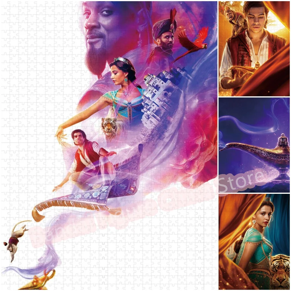 300/500/1000 Pieces Aladin and The Magic Lamp Jigsaw Puzzles Disney Cartoon Princess Jasmine Print Puzzle for Kids Game Toys