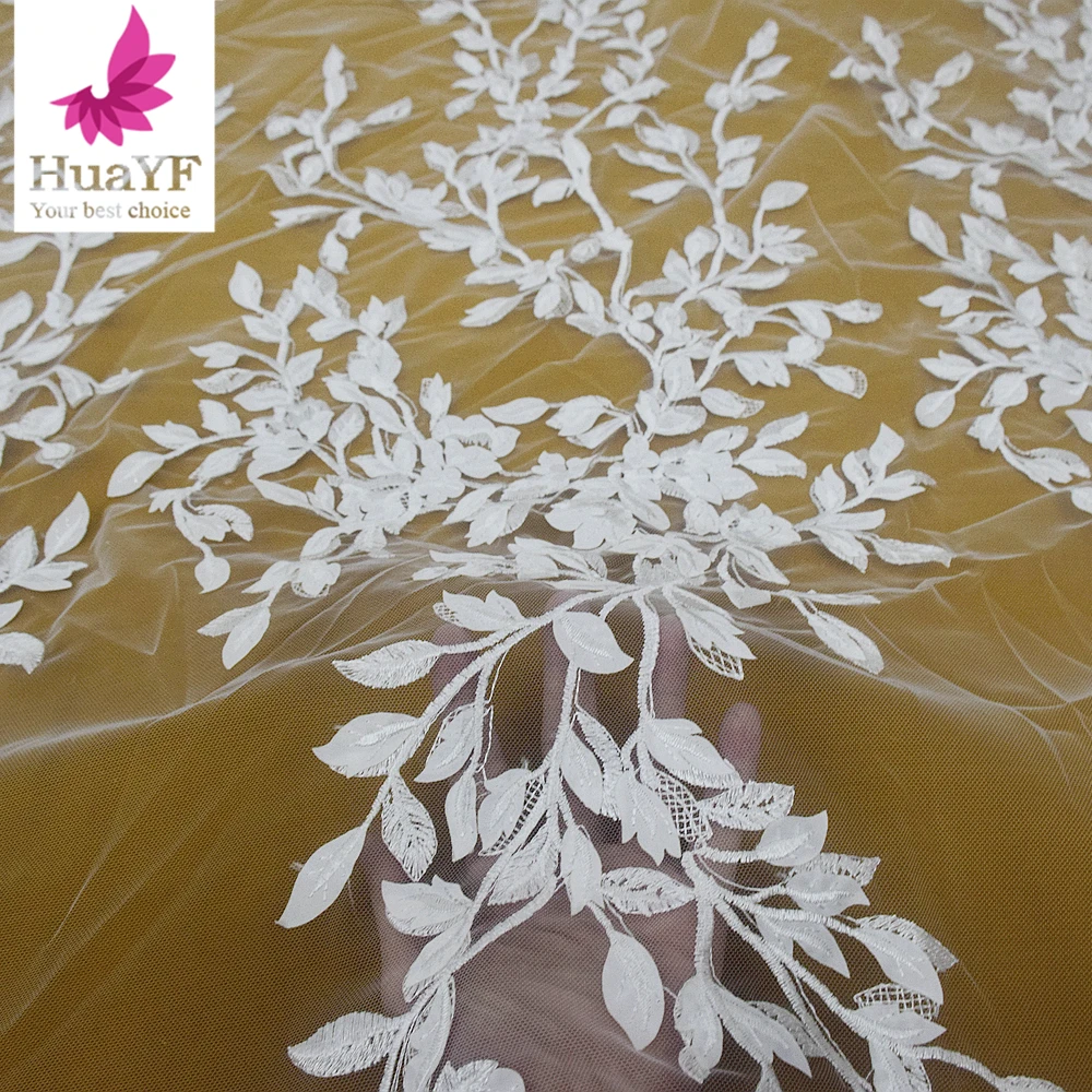 2023 Lastest Romantic Bridal Lace Fabric Soft Tulle Mesh with 3D Flowers  Embroidery  Oversized Skirt Fot 5 yard HY2364