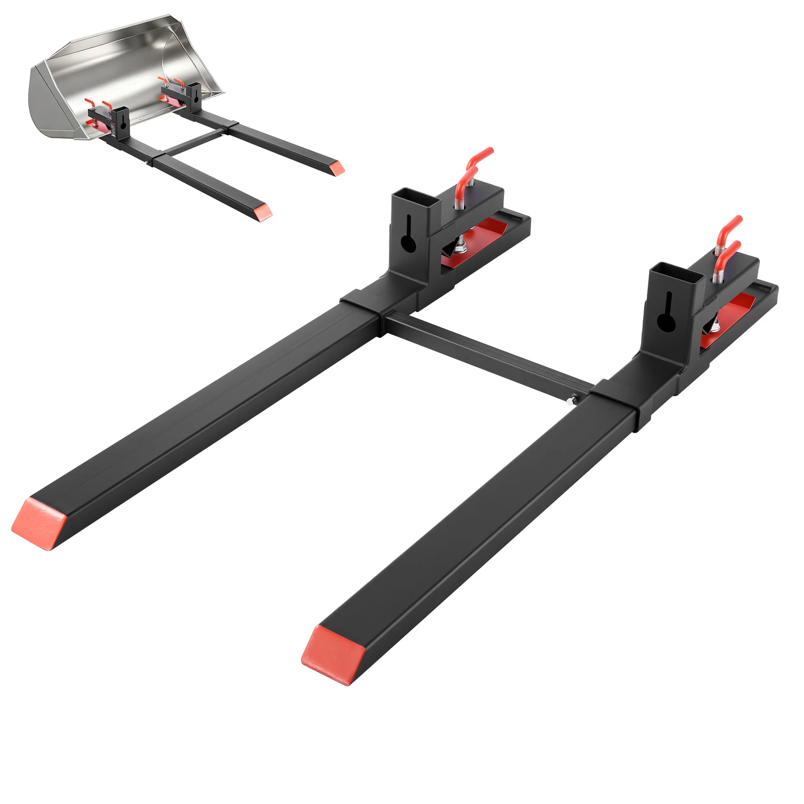 

SucceBuy 2000/4000 lbs Clamp on Pallet Forks 43/60in Tractor Fork with Adjustable Stabilizer Bar for Loader Bucket Attachments