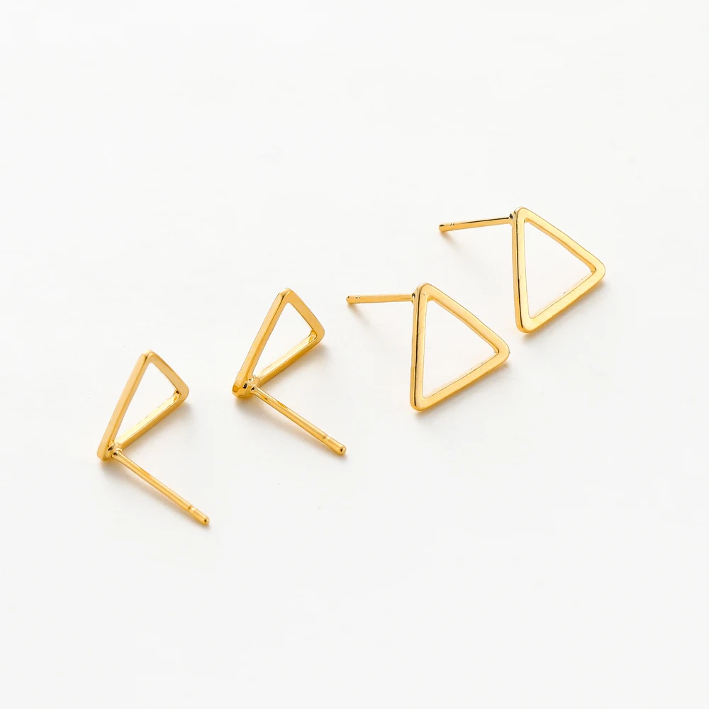 10Pcs 12mm 14K/18K Gold Color Plated Brass Triangle Ear Studs for Earrings Jewelry Making DIY Earrings Base Accessories