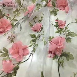 Romantico tessuto Applique in Organza di pizzo con fiori in Chiffon ricamati per abito da sposa e abito da sera cucito RS1307