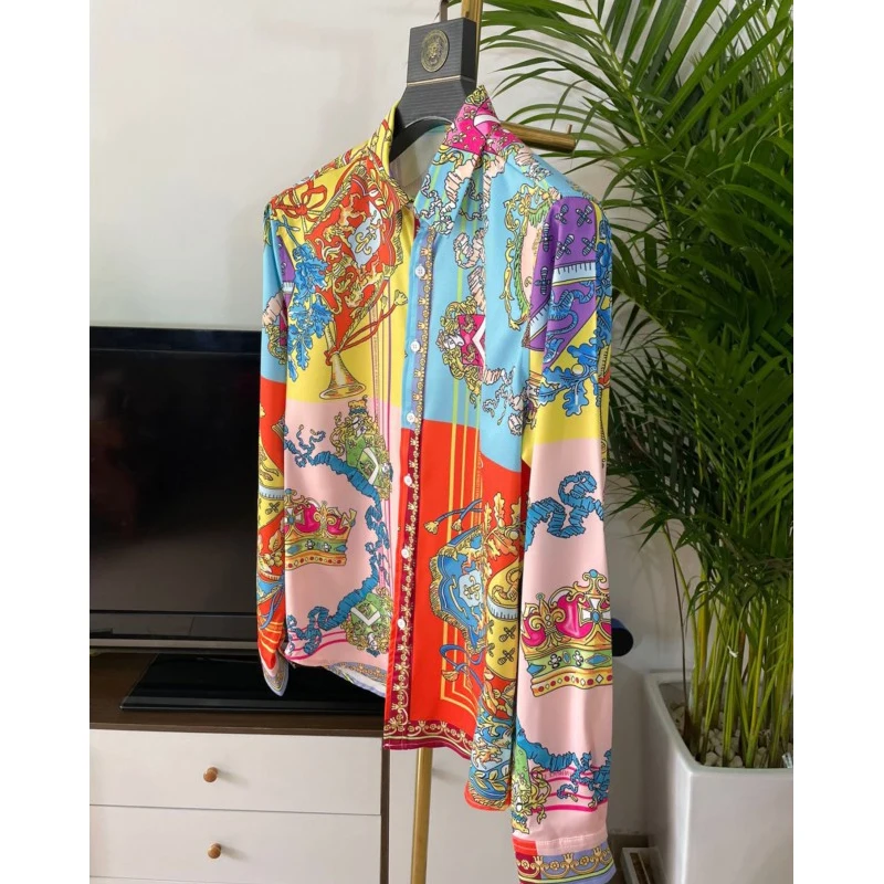 Luxury Royal Shirt Men Clothing Digital Printing Casual Full Mens Social Paisley Shirt Manga Longa Prom Party Shirts Ropa Hombre