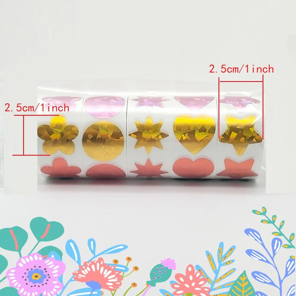 480-1000 قطعة ملصقات المكافأة الثلاثية الأبعاد الملونة احباط ستار القلب زهرة نقطة مستديرة ملصقات معدنية لفة للأطفال السلوك الرسم البياني #5
