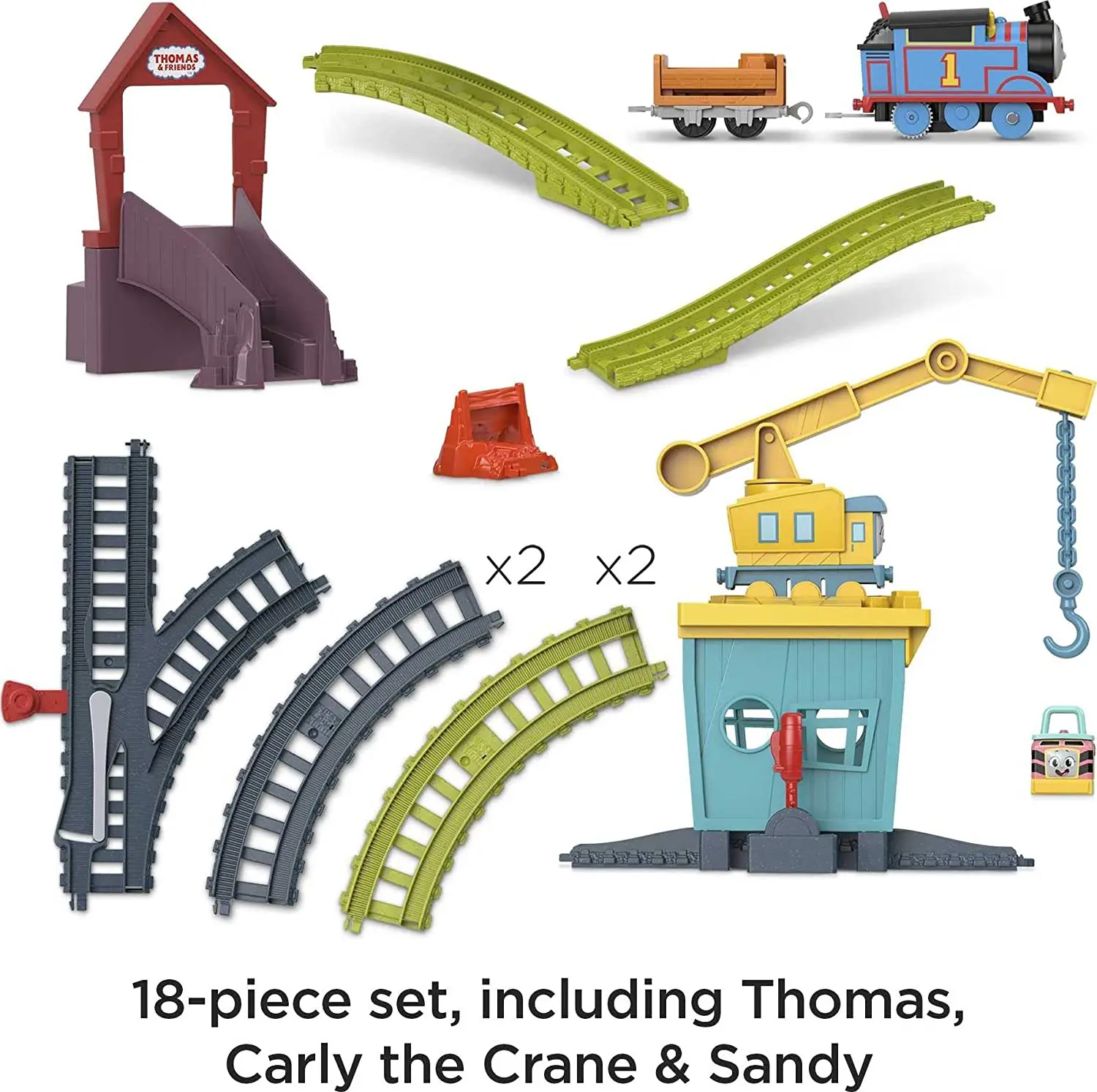 Original Thomas and Friends Fix \'em Up Trains Set with Carly Crane Sandy Rail Transport Track Kids Toys for Children Motorized