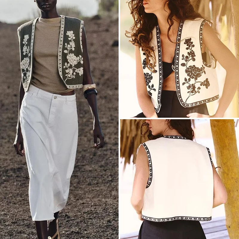 

Spring 2025 New Women's Faion Simple Matchl Embroidery Open Cardigan Sle Vest Versatile Basic Design Polyester Fiber