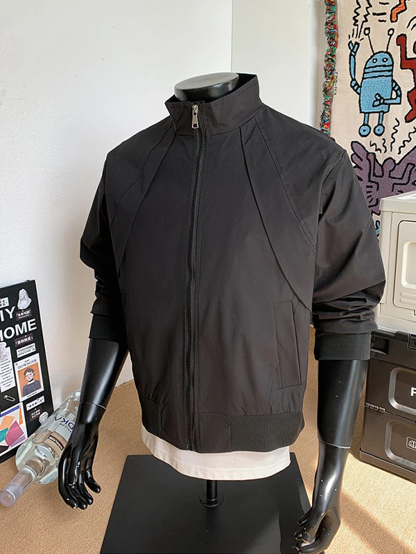 

Men's Hard Sle Jaet Spring Autumn Outdoor Tee-Proof Stand Collar Windbreaker Casual Faion Polyester Fiber