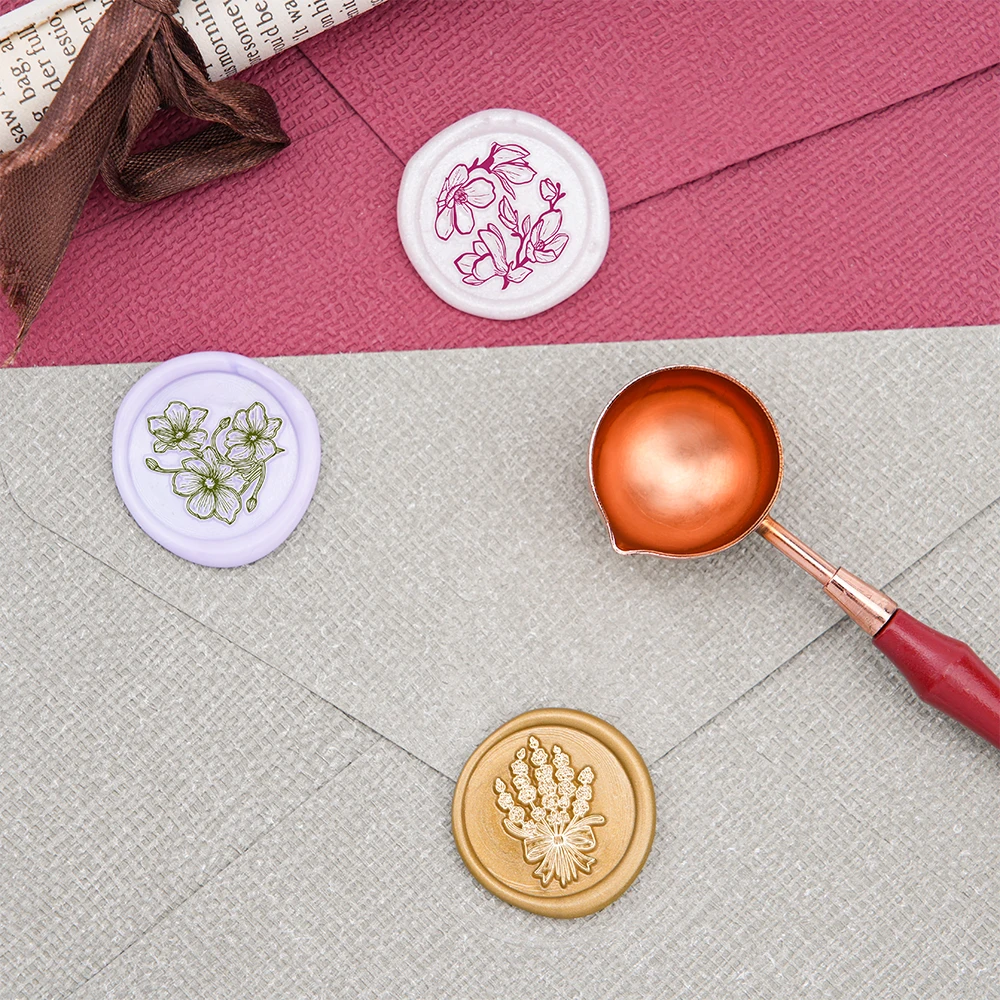 ماغنوليا الخزامى فرع ختم من الشمع Stamps 25 مللي متر جولة للإزالة النحاس رئيس DIY بها بنفسك ديكور الزفاف عطلة بطاقات المعايدة ديكور #6