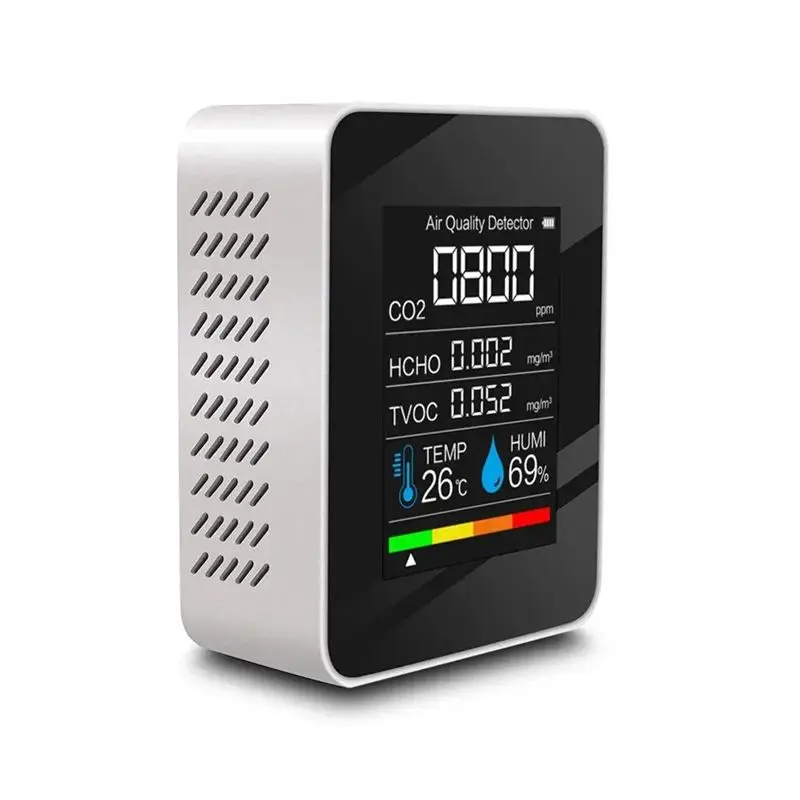 A01E-5-In-1 Air Quality Monitor Levels Temperature & Humidity With LCD Display Indoor Air Quality Sensor For Home