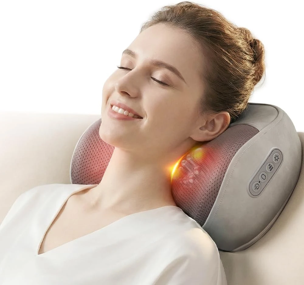 Electric Neck Massager Pillow with Heat, Ultra-Quiet Corded 3D Kneading Massager, Portable Muscle Pain Relief for Neck, Shoulder, Leg & Calf, Relaxation Gift for Men & Women