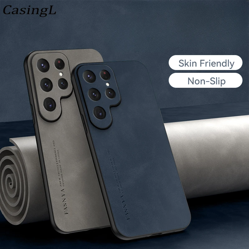 Phone Case For Samsung Galaxy S24 Ultra 5G Retro Ultra-Thin Cashmere Velvet Leather Soft Cover For Samsung S24 Plus + Shell