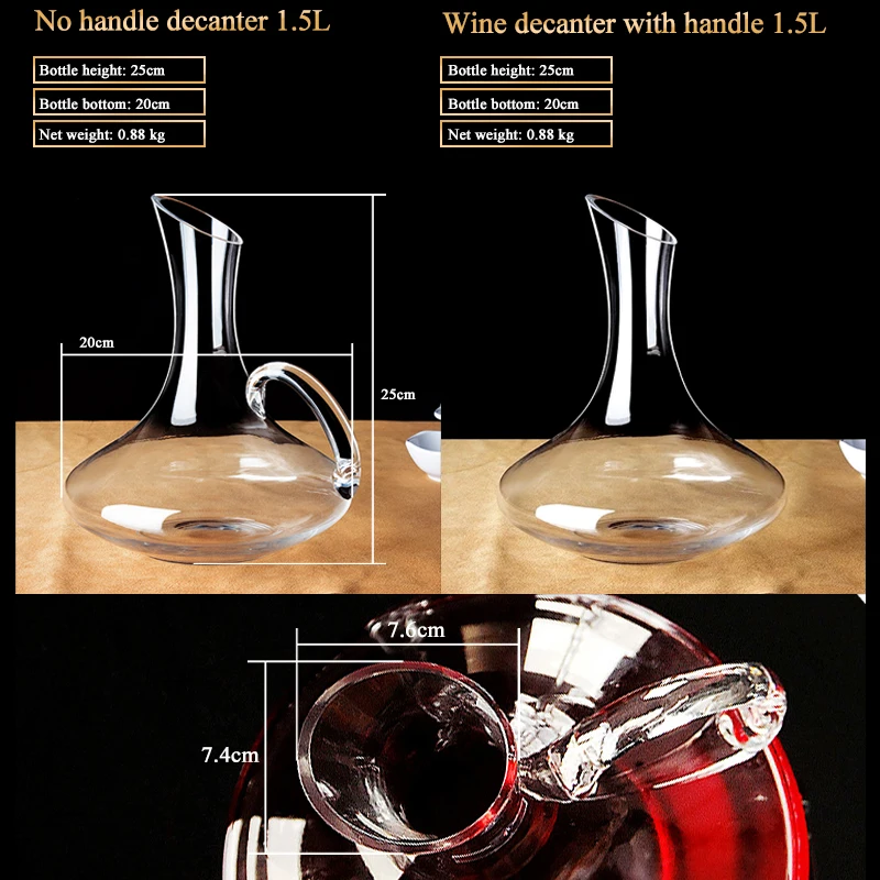 1500/1800ML Big Decanter Handmade Crystal Red Wine Decanter Brandy Champagne Glasses Decanter Jug Pourer Aerator for Family Bar