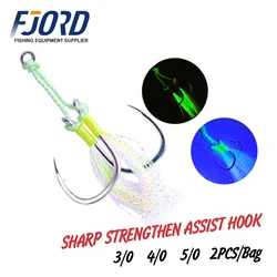 FJORD Metal Jig Assists Fishing Hook 3/0 4/0 5/0 Double Night Glow Silk Saltwater Hooks 2Pcs/Bag Fishing Equipemt Stuff
