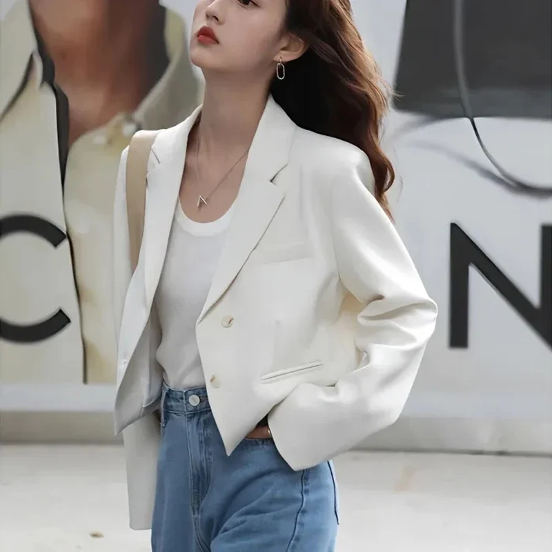 

Gidyq Women Suit Coat Casual All Match Female Cropped Tops Y2K Korean Fashion Big Button Loose Long Sleeve Coats Autumn New
