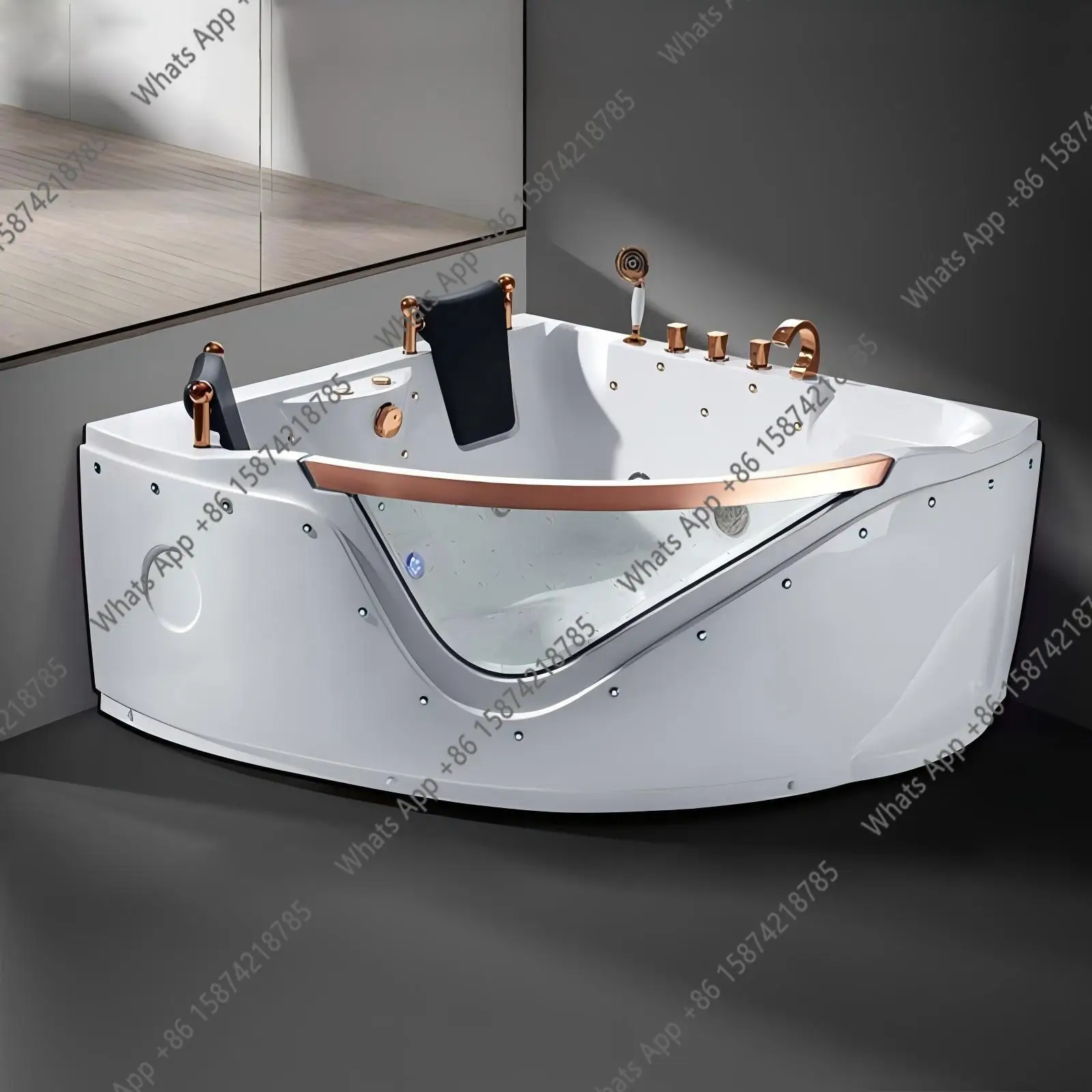 

Fan-shaped triangular jacuzzi, hotel couple double intelligent constant temperature surf bathtub, acrylic bathtub