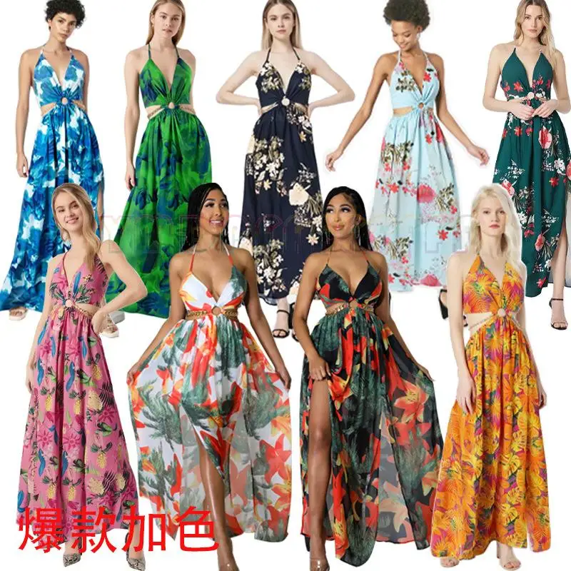Vestido estampado de precio atractivo, talla grande, para figuras ligeramente rellenitas, vestido de tirantes de largo medio a largo, vestido largo estampado de estilo francés, ideal para el día a día.