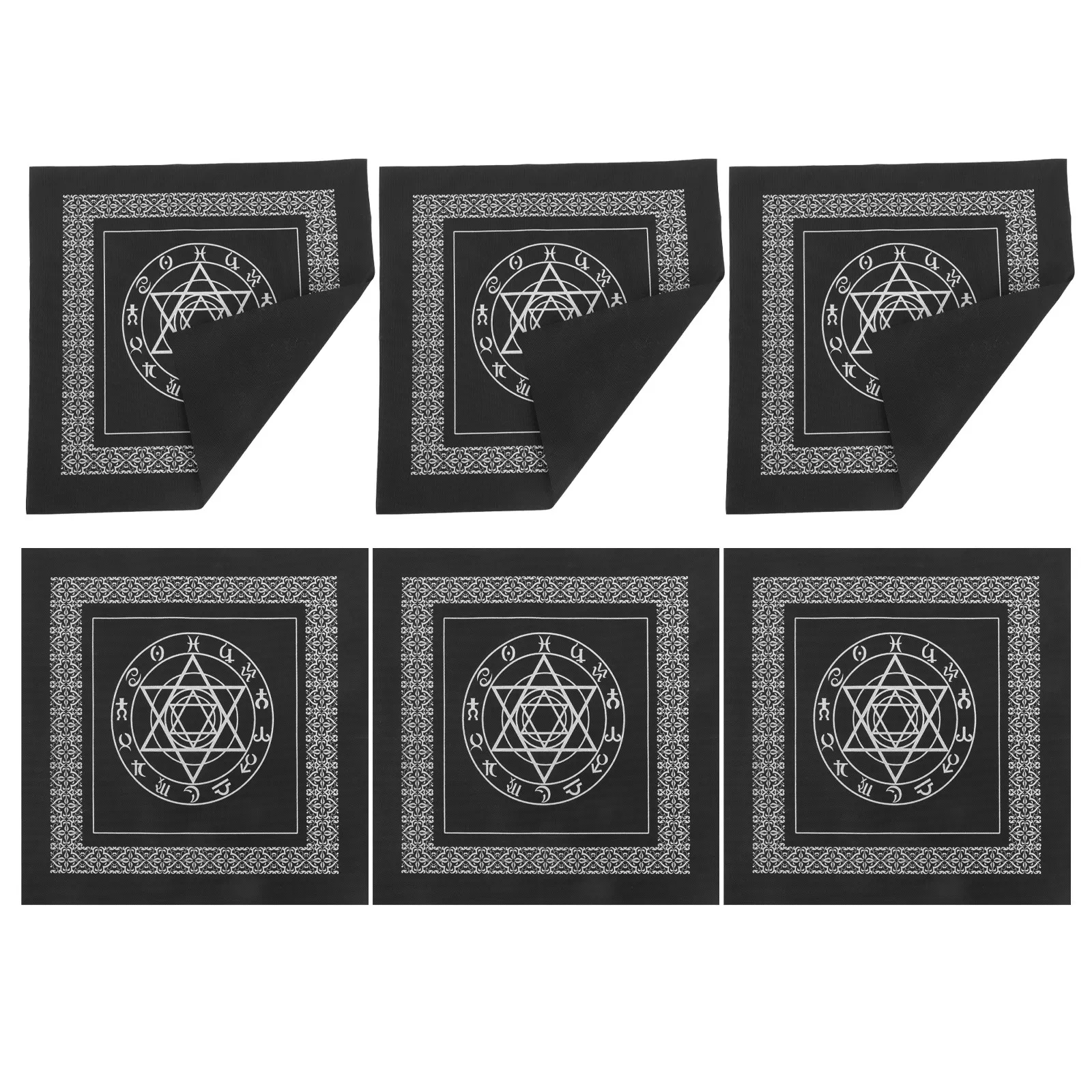 

6pcs Tarot Tablecloth Cards Divination Cloth Black Constellation Game Altar Soft Portable Gift