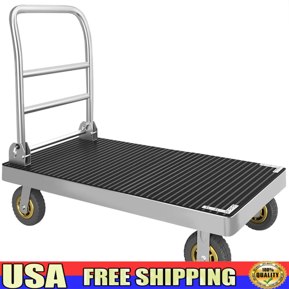 Foldable Steel Platform Truck Cart Dolly w/ Rubber Mat 6'' Wheels 2200LBS Capacity Heavy Duty Moving Tool Kit Large Flatbed Home