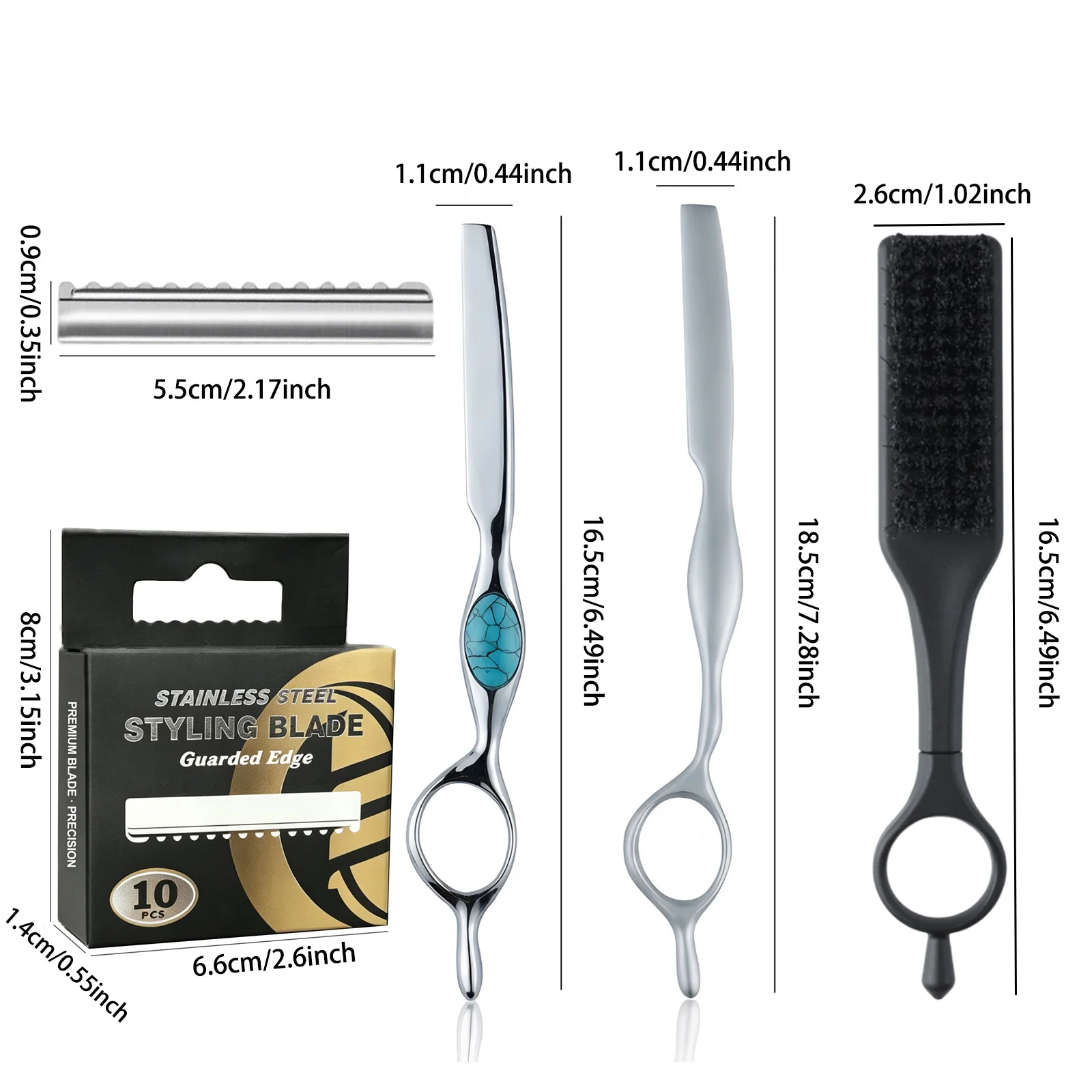 3Pcs 360°Professional Barber Hair Styling Set Zinc Alloy Thinning Razor Holder Rotatable Fade Brush Wave Blades Salon Home