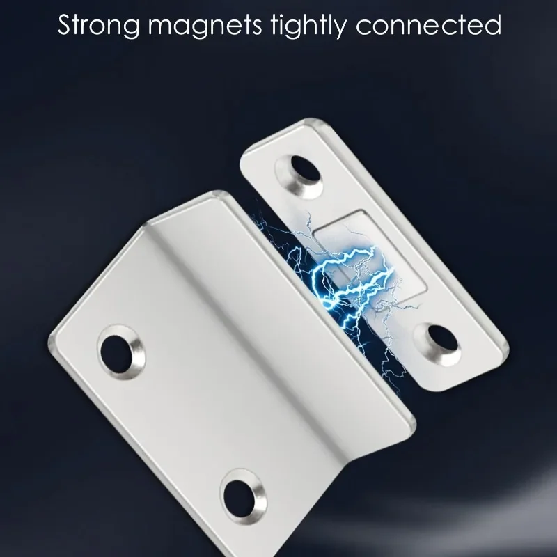 مغناطيس قوي للخزائن، إطارات أبواب مغناطيسية من الألومنيوم الفضي - قوي، بدون فتحات حفر، مناسب للخزانة، باب منزلق