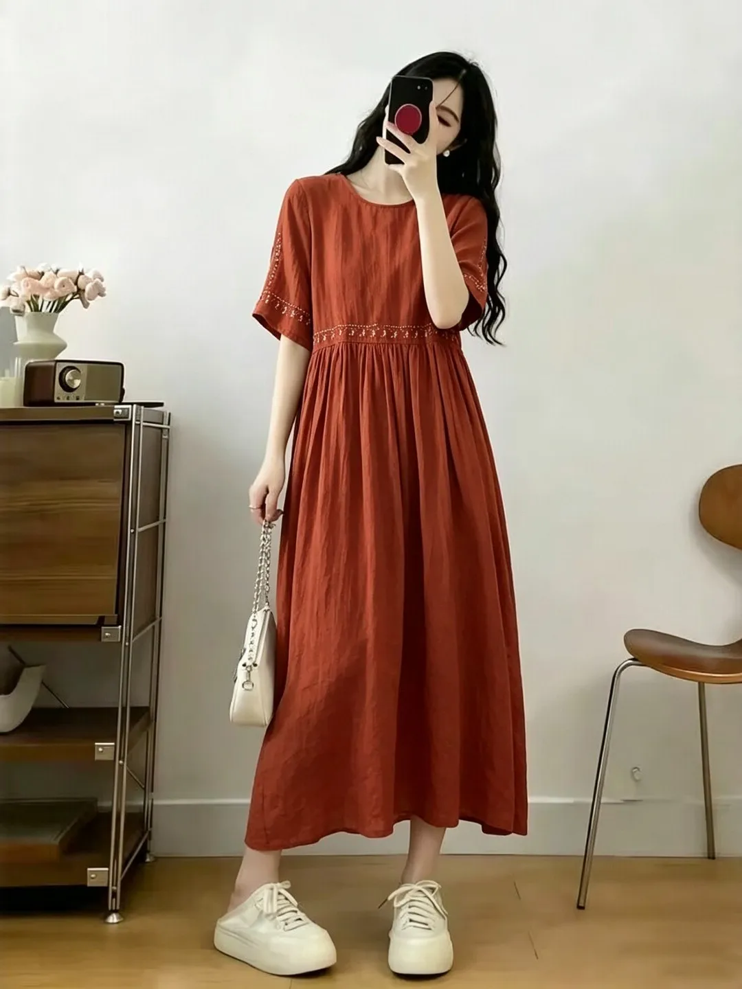 Fashionable Slimming Large Skirt Women's High Waist Long Dress Vintage Loose Fit Summer Casual Straight Cut Sleeveless Dress