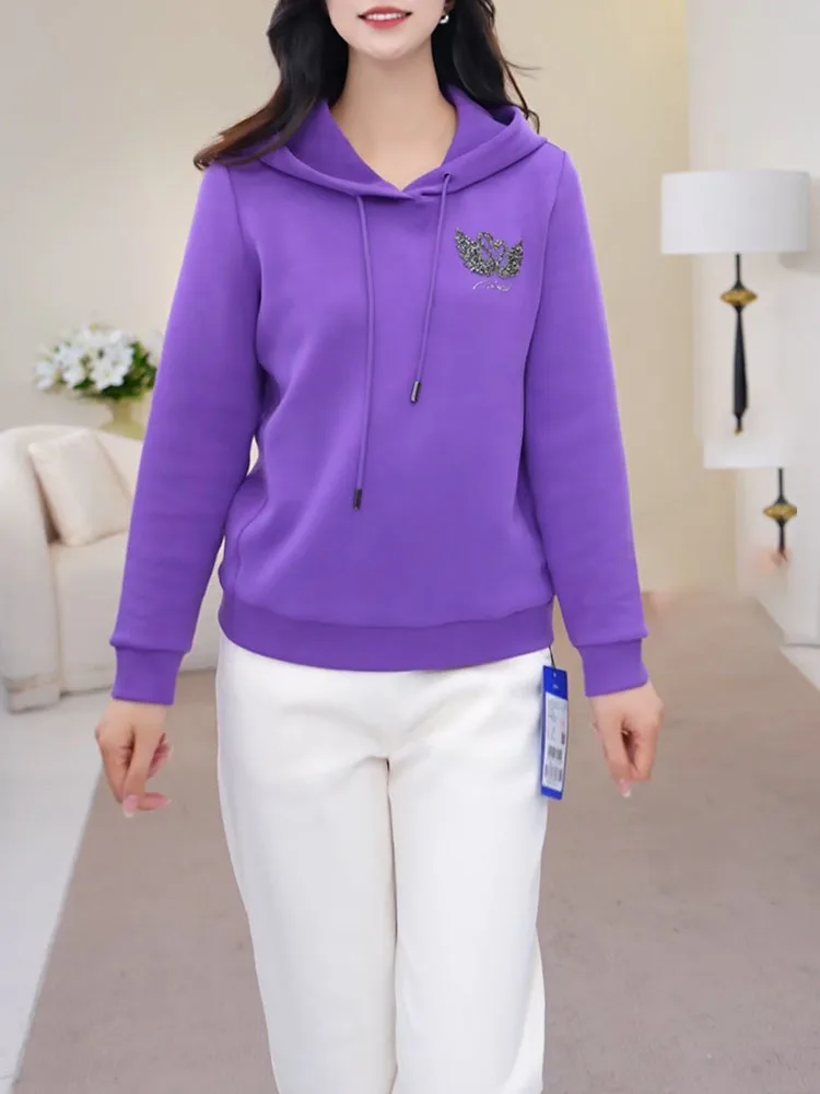 

Фиолетовая толстовка с капюшоном, удлиненная, повседневная, универсальная, стройнящая, осенняя новинка, больших размеров, женская, высокое качество, комфортная...