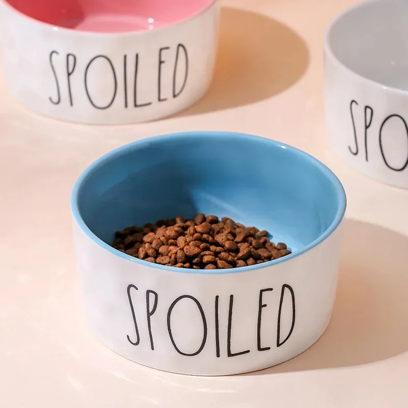 

Designer Color Block Pet Bowl - Ceramic Food Water Dish with English Patterns, Multi-Size Eco-Friendly Feeder for Cats Dogs