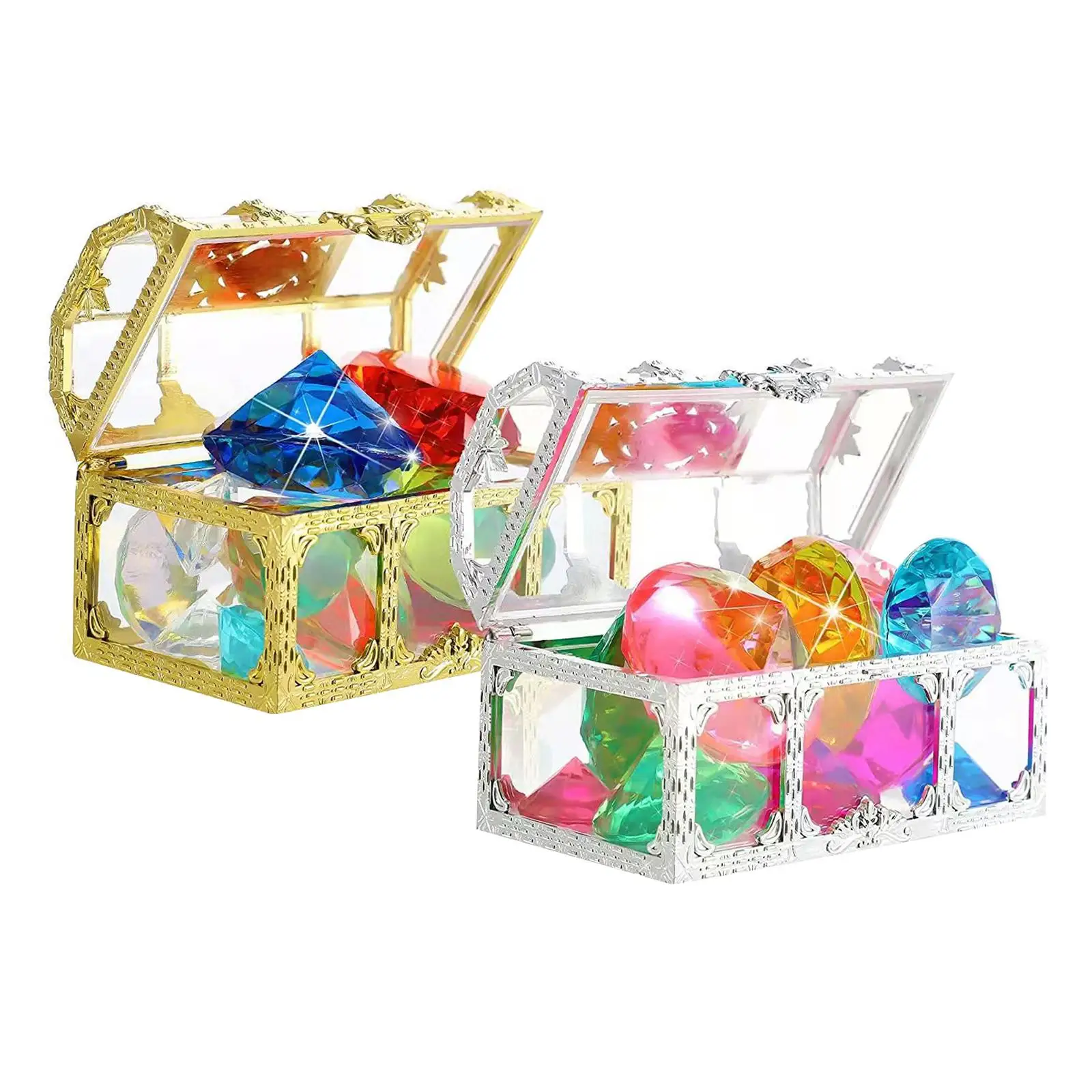 Swimming Pool Treasure Chest Diving Toy Set with Plastic Jewels Pirate Boxes for Kids Beach Treasure Hunt Games Outdoor Play