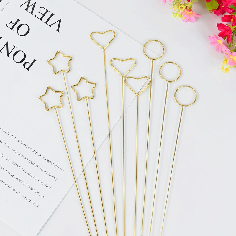 10pcs Art Card Holder Metal Postcard Clip Gold Color Flower Bouquet Cake Card  Holder Stick Wedding Party Gift Wrapping Supplies