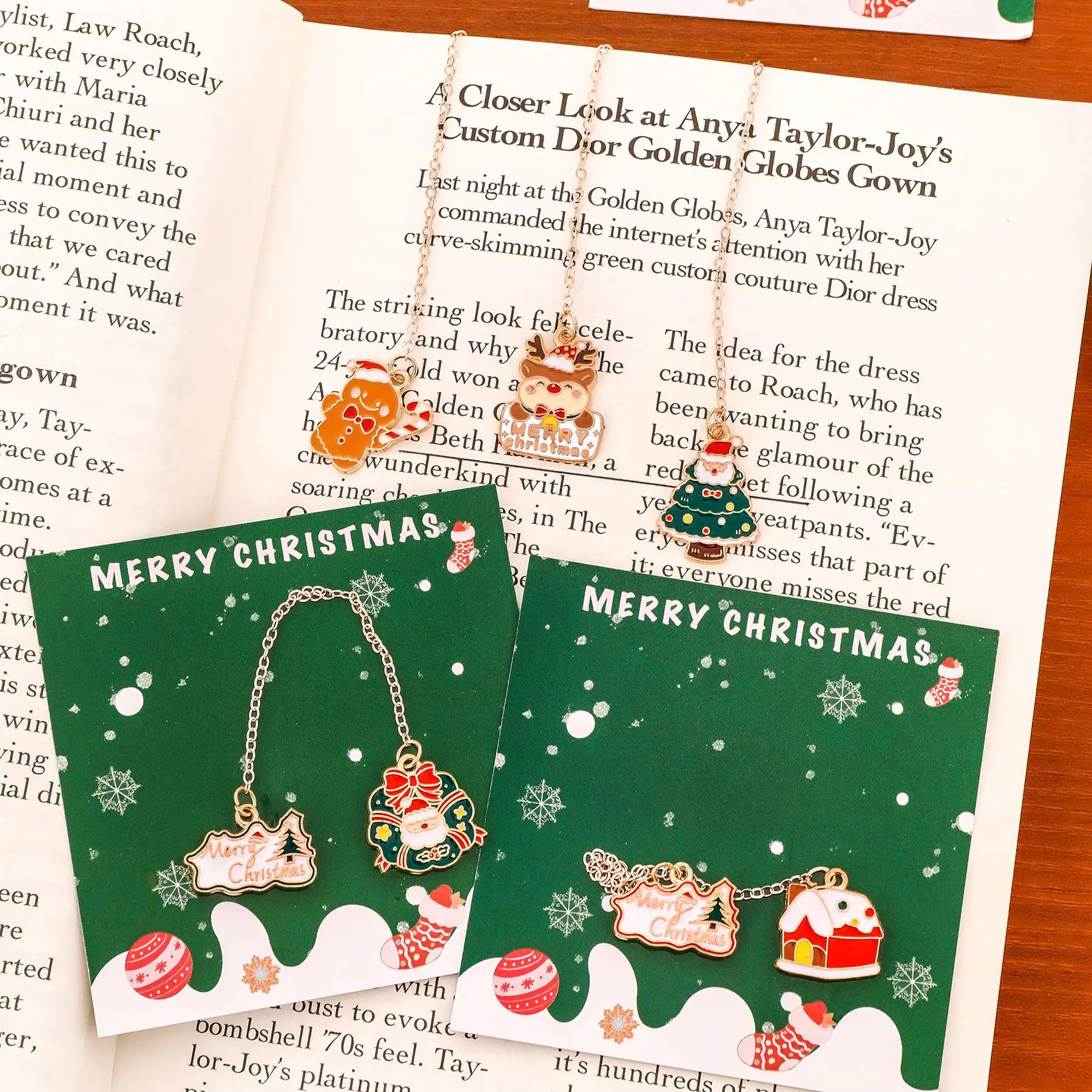 1/6pcs Cute Christmas Metal Bookmarks - Pendant Style Page Clips, High-Level Student Stationery, Xmas Small Gift