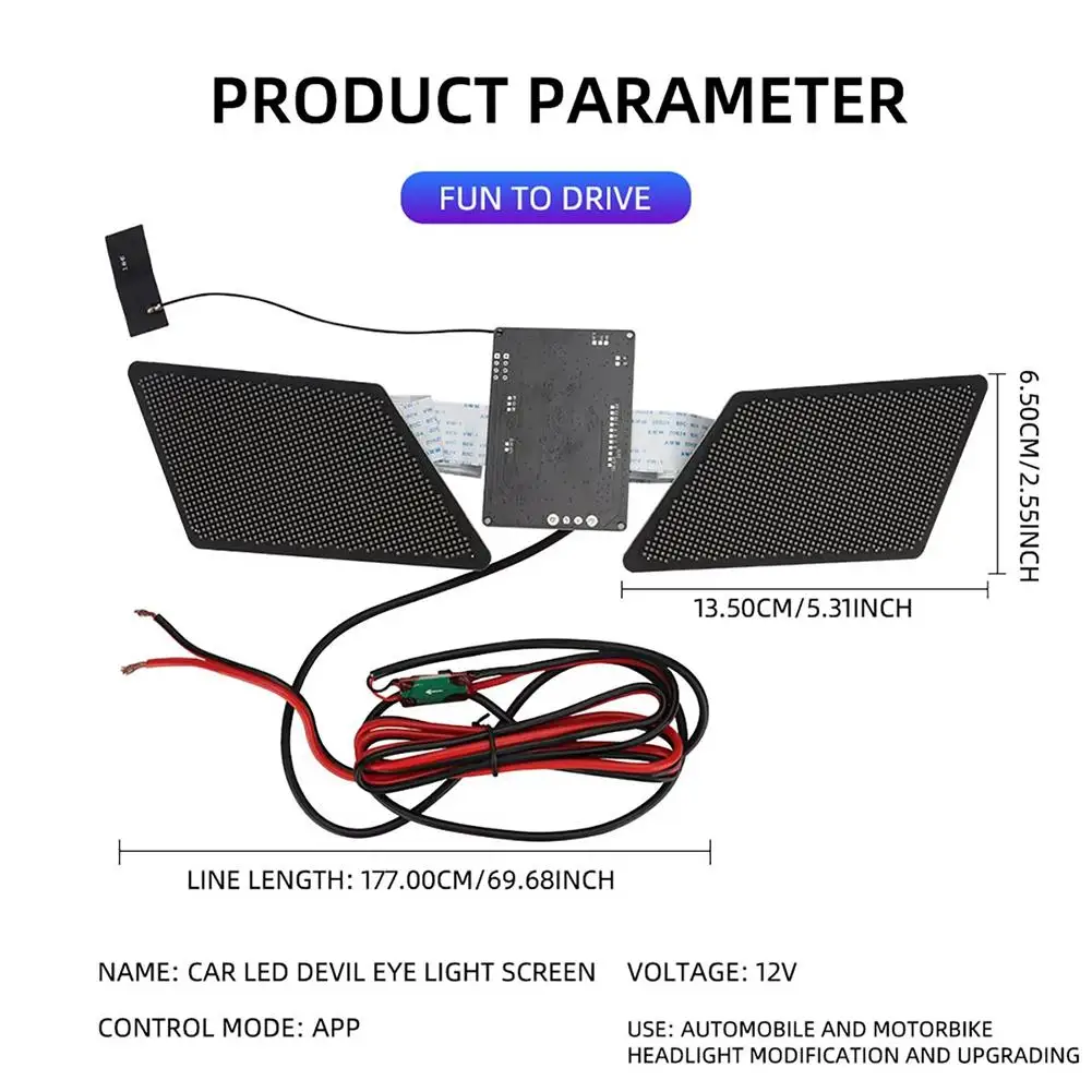 DIY Programmable Led Car Headlights LED Devil Eyes Display Screen for Car Smarter App Control Personalized Modifying Headlight