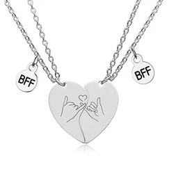 2 Pcs Stainless Steel Pinky Promise Heart Matching Necklace For Best Friends BFF Jewelry Gifts