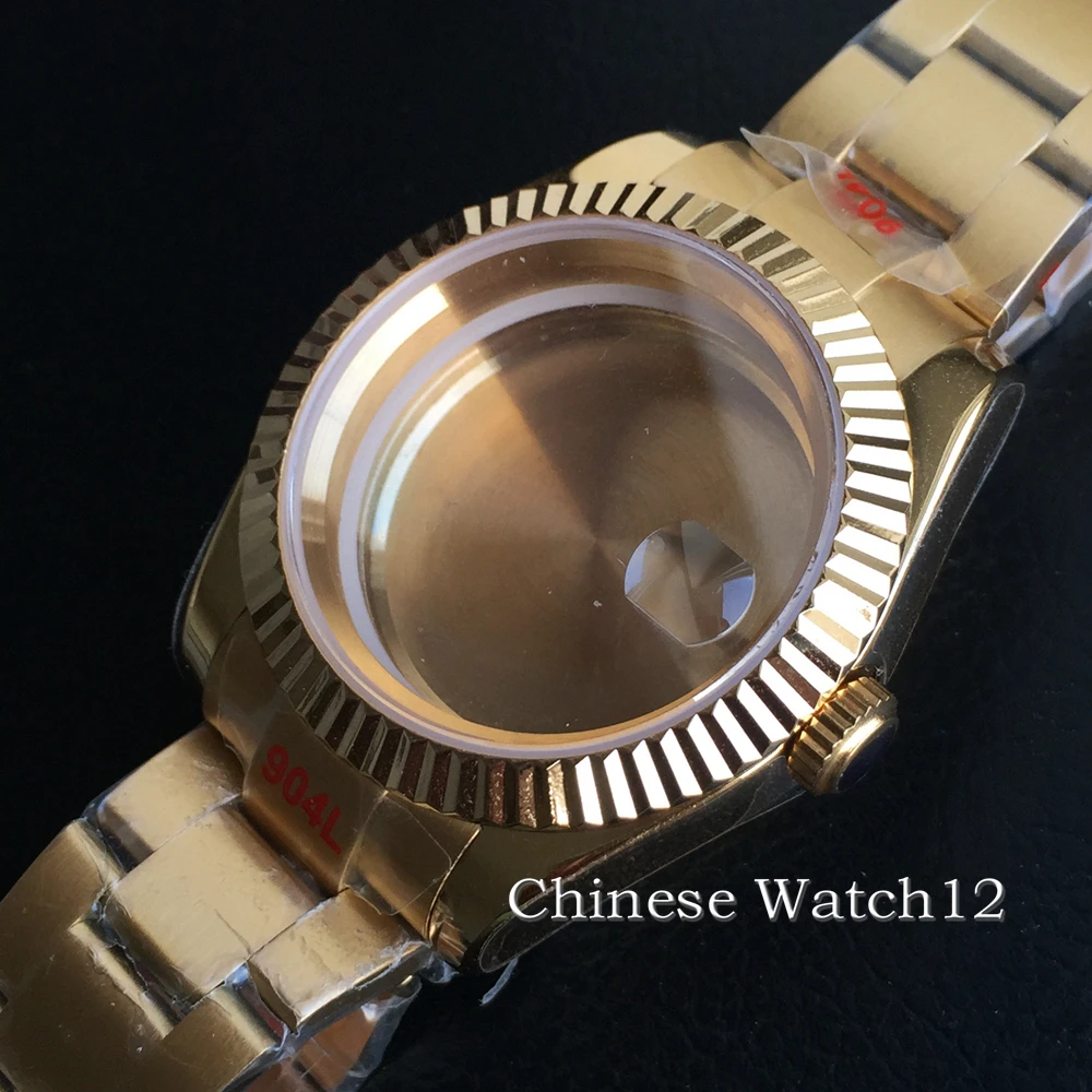 BLIGER 36mm/40mm gold watch case sapphire glass fit NH35 NH36 ETA2824 2836 Miyota 8215 Mingzhu DG2813 3804 PT5000 movement