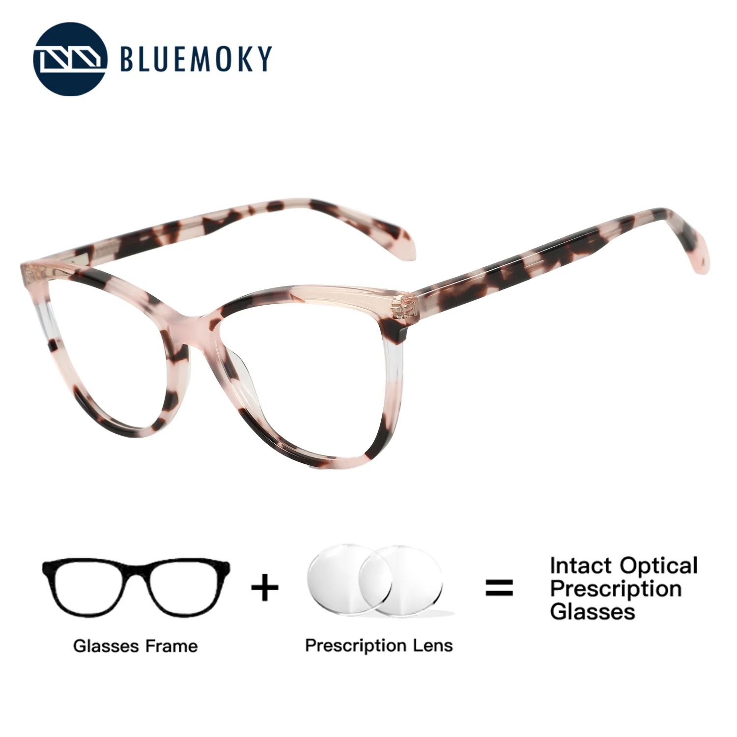 

BLUEMOKY (M Size) Acetate Butterfly Prescription Dafocal Women's Grade Glasses Anti Blue Light Photochromic Clear Eyeglasses