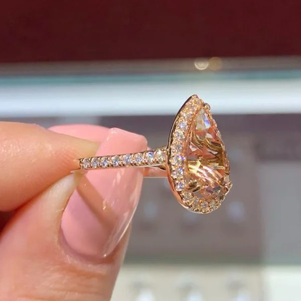 Rose Gold Color Ring Pear Shape Antique Engagement Birthstone Rings for Women Promise Rings White Gold Color Jewelry Accessories