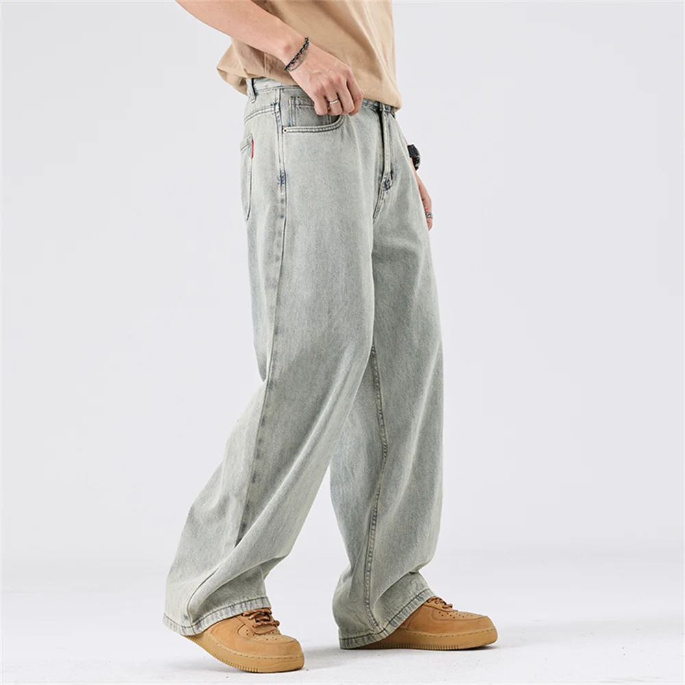 Uomo 2025 Nuovi jeans larghi di alta qualità Moda coreana Pantaloni jeans traspiranti ad asciugatura rapida Pantaloni a gamba larga retrò americani da uomo