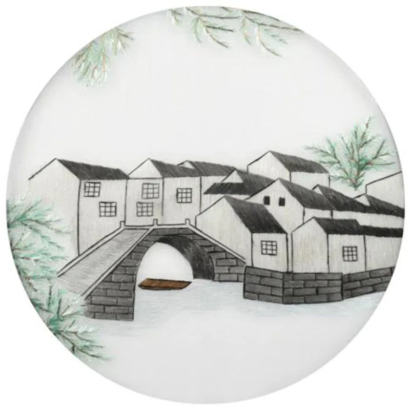 

DIY Chinese Embroidery Kit Beginner Set, Traditional Handmade Suzhou Sewing Arts Crafts for Adults, Landscape Scenery Decoration