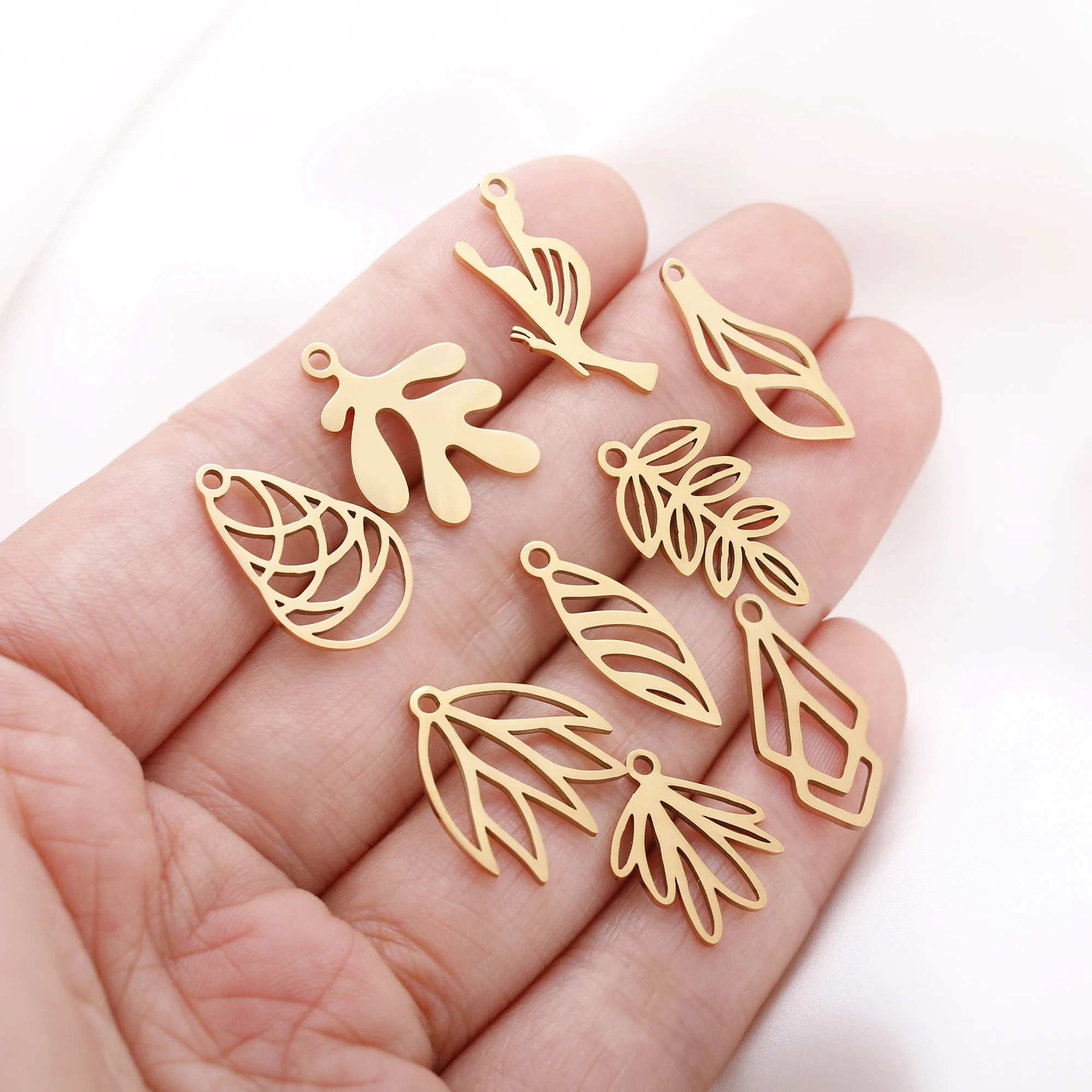 5 stücke Edelstahl Geometrie Charms Baum Blatt & Feder & Schmetterling Anhänger Für Die Herstellung Von Ohrringen DIY Schmuck Zubehör Großhandel – Detail 7