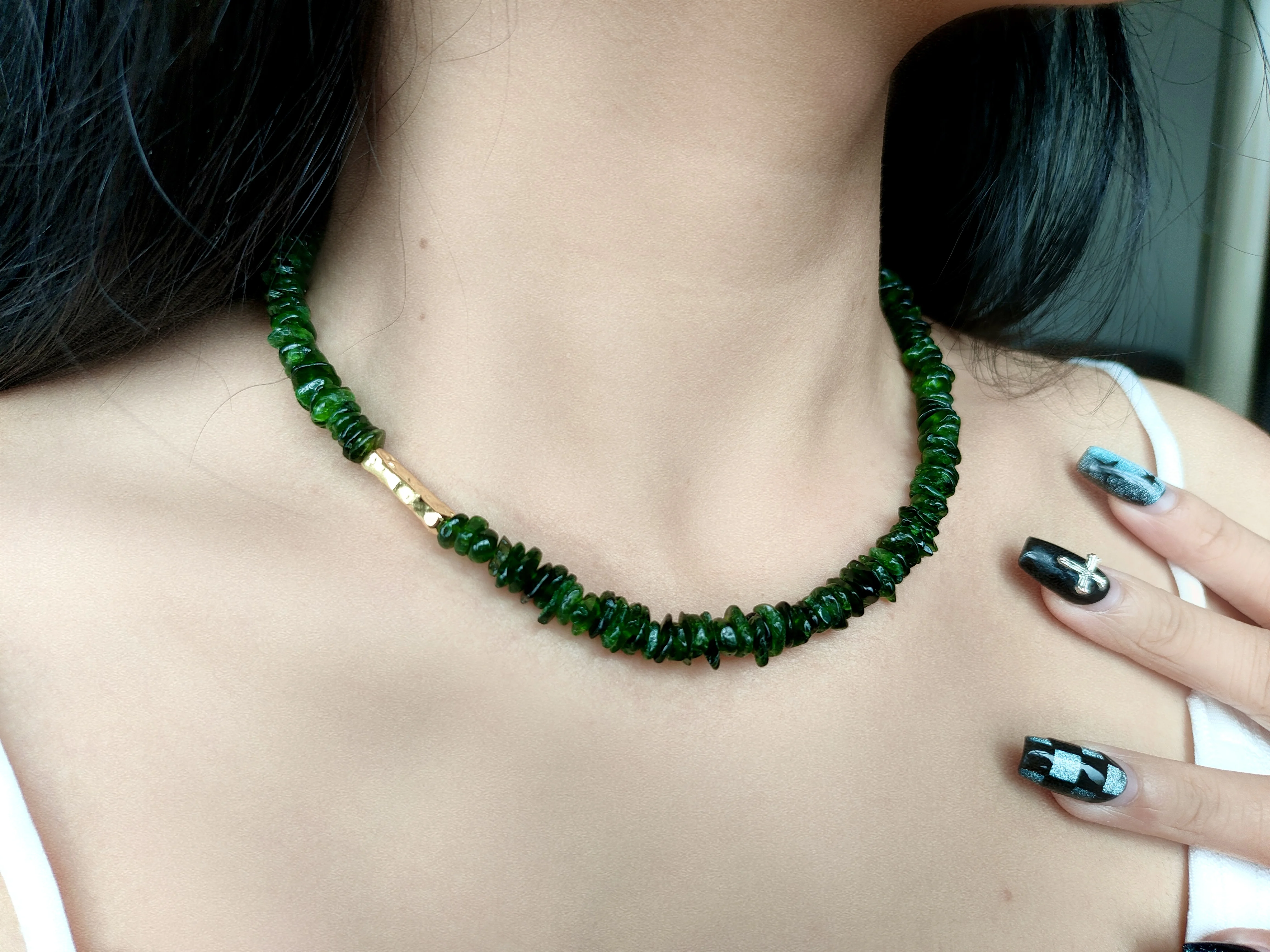 

WJEB Natural Crystal Diopside Seaweed Green Silver Plated Gold Priority Gift Gatherings Elegant Generous Necklace