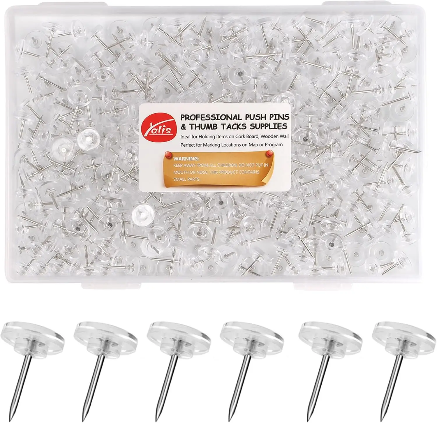 

500 Clear Push Pins Flat Thumb Tacks with Stainless Steel Point for Corkboard, Bulletin Board, Office, Classroom and Home Use