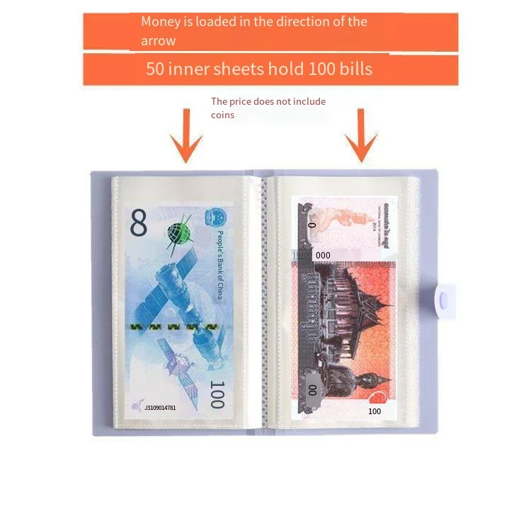 Banknote album 100 bills collection 50 white inner leaf loose-leaf PU cover paper money collection album compact and portable