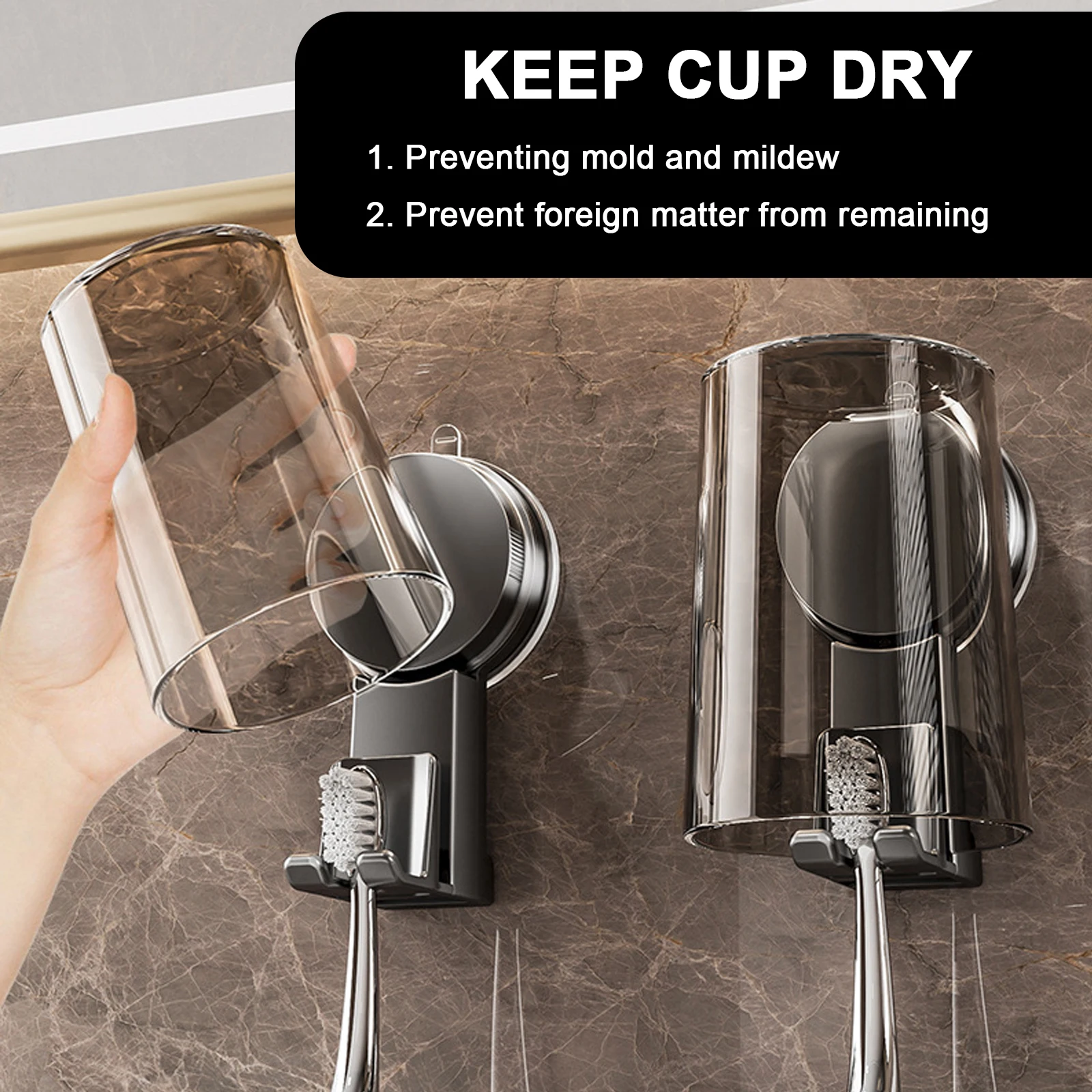 Vacuum Suction Cup Toothbrush Storage Rack Non-Punching Wall-Mounted Toothbrush Holder Dustproof Space Saving Mouthwash Cup Set