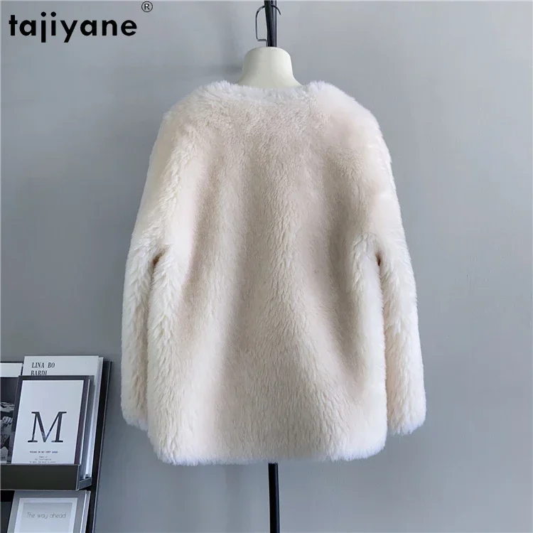 Fujiyane jaket cukur domba elegan baru mantel wol murni musim dingin 100% mantel bulu pendek Double Breasted Veste Femme