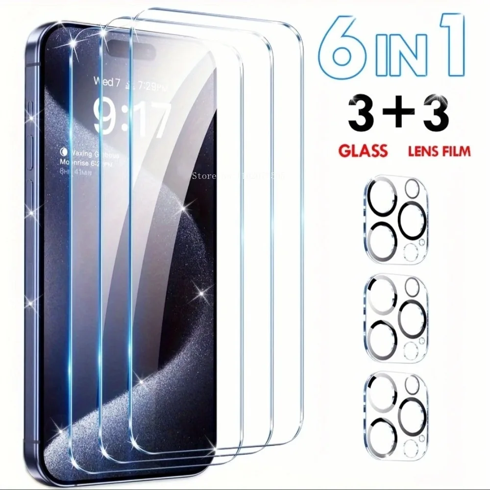 

3pcs HD Tempered Glass+3pcs Camera Lens Protector for IPhone 13/12/11 Promax 12 Mini 14 Plus 15 Plus 16 Promax 13 Pro 16E Glass