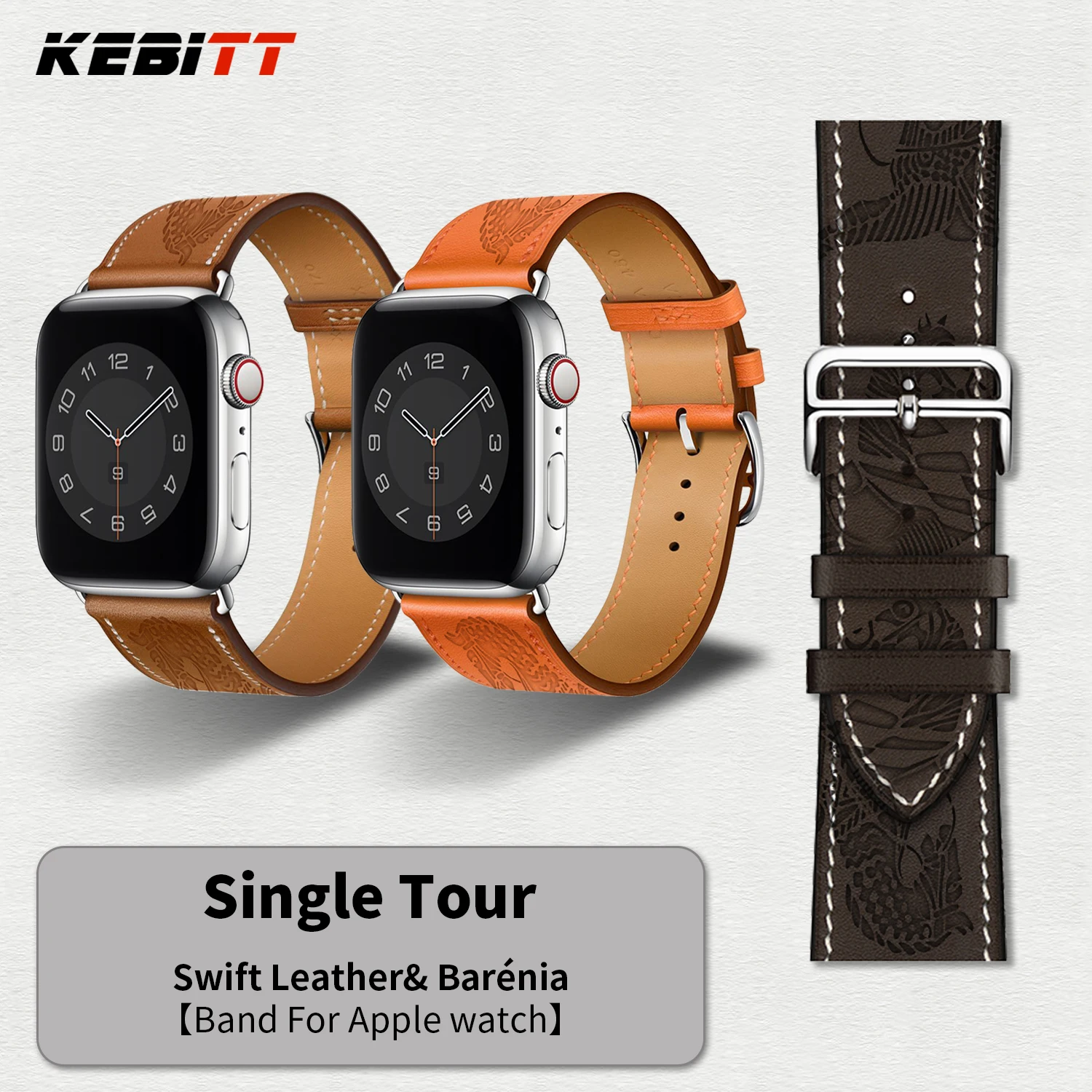 

Kebitt New High Quality Swift Barenia Leather Single Tour Iwatch Ultra 3 2 Band For Apple Watch Series 11 10 9 8 7 6 Se 3 Strap