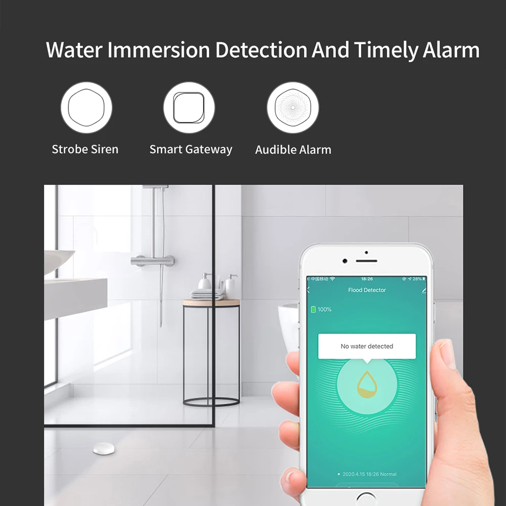 ZigBee-Sensor de fugas de agua, Detector de inundación, sistema de alarma para el hogar, protección de seguridad, alerta de fugas Tuya Smart Life,